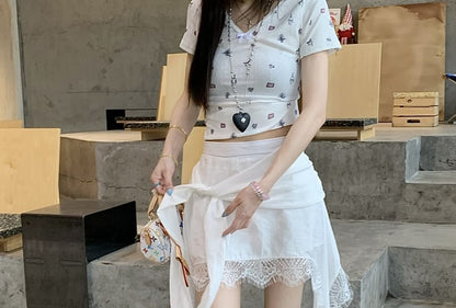 Skort Waist Trim High Plain Asymmetrical Lace Wrap