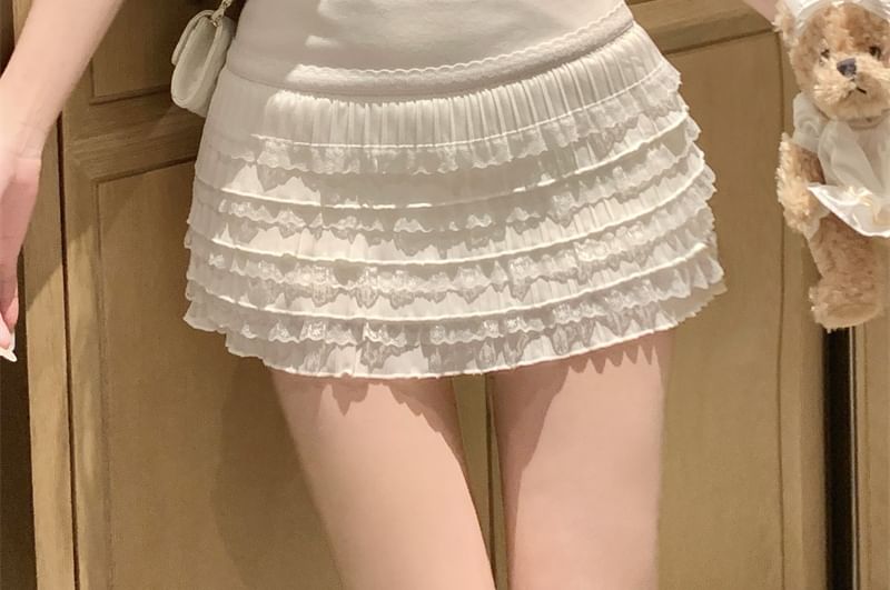 Plain Lace Trim Mini High Skirt Pencil Rise