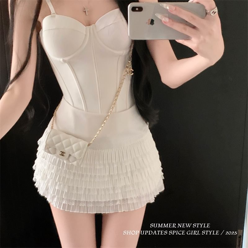 Trim Plain Pencil High Rise Skirt Lace Mini