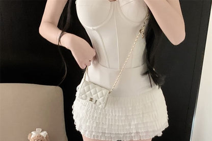 Plain Lace Trim Mini High Skirt Pencil Rise