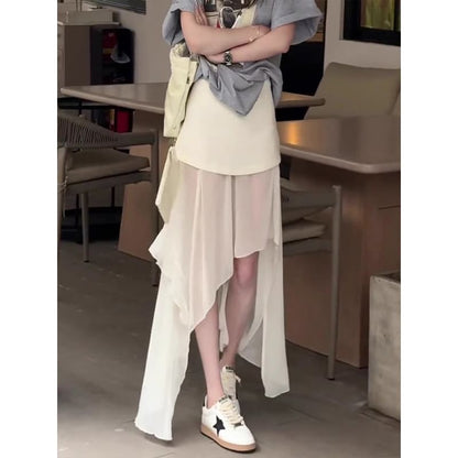 Maxi Plain Asymmetrical Straight Waist High Skirt