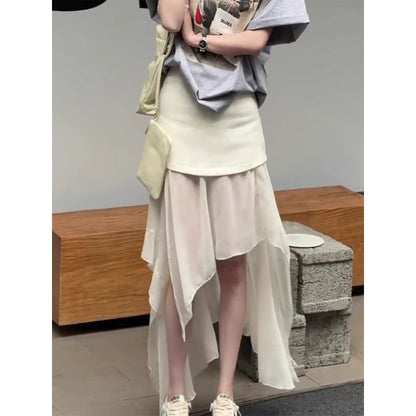 Maxi Plain Asymmetrical Straight Waist High Skirt