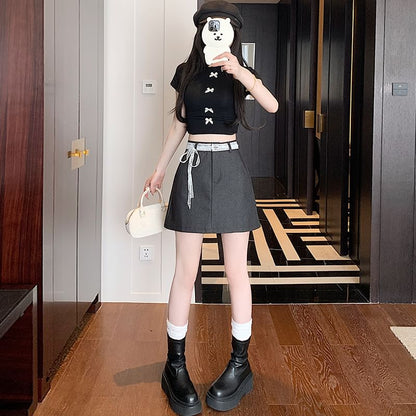 A-Line High Skirt Trim Mini Rise Lace Plain