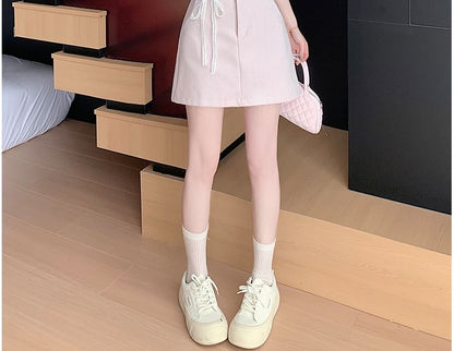 A-Line High Skirt Trim Mini Rise Lace Plain