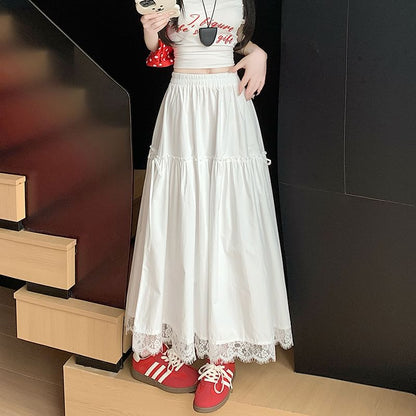 High Maxi Trim A-Line Skirt Plain Lace Waist