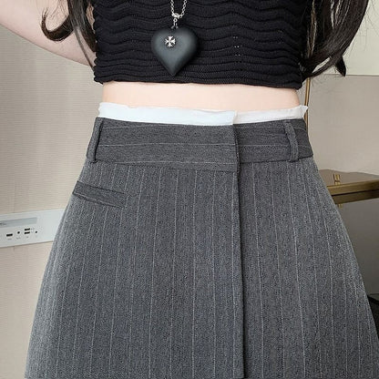 Mini Skirt Rise High Pinstriped Asymmetrical A-Line