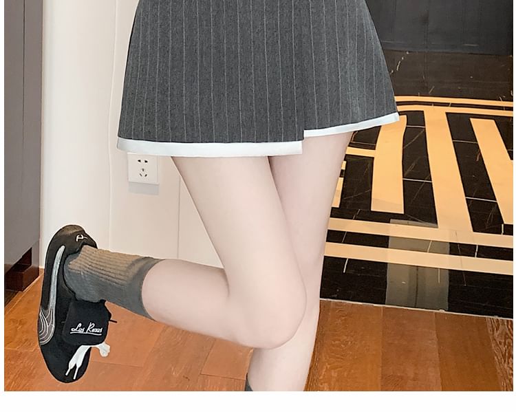 Mini Skirt Rise High Pinstriped Asymmetrical A-Line