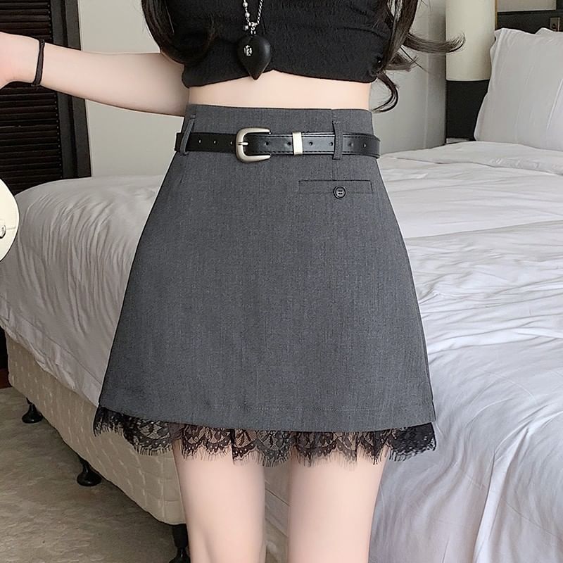 Lace Plain High Rise Skirt A-Line Mini Trim