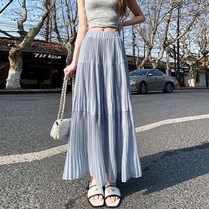 Accordion Plain Maxi Skirt A-Line Waist Pleated High