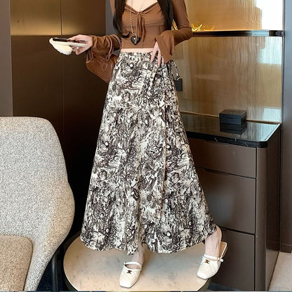 Maxi A-Line Skirt High Patterned Waist