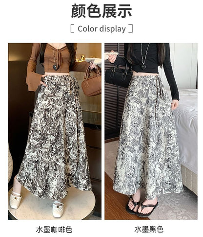 Maxi A-Line Skirt High Patterned Waist