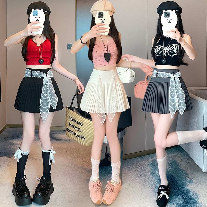 High A-Line Skirt Mini Pleated Waist Plain