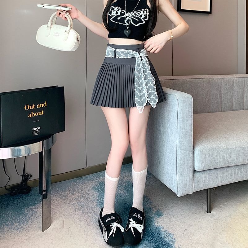 High Waist Mini A-Line Plain Skirt Pleated