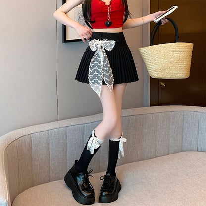 High A-Line Skirt Mini Pleated Waist Plain