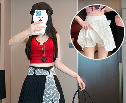 High A-Line Skirt Mini Pleated Waist Plain