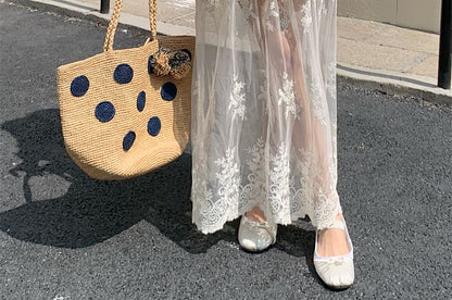 Lace Flower A-Line Embroidered High Waist Maxi Skirt Trim