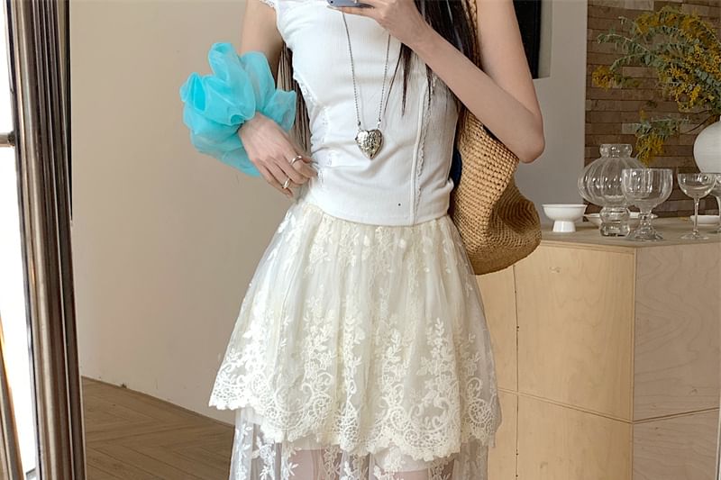 Lace Flower A-Line Embroidered High Waist Maxi Skirt Trim