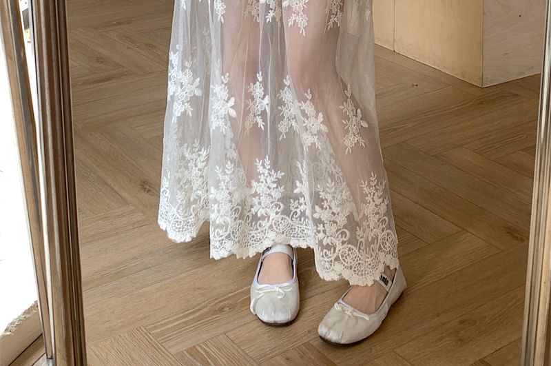 High Maxi Lace A-Line Waist Skirt Trim Flower Embroidered