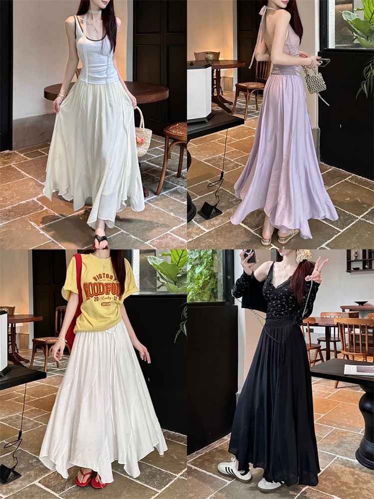 Waist Skirt A-Line High Plain Maxi Asymmetrical
