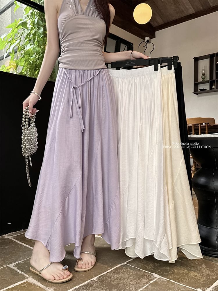 Waist Skirt A-Line High Plain Maxi Asymmetrical