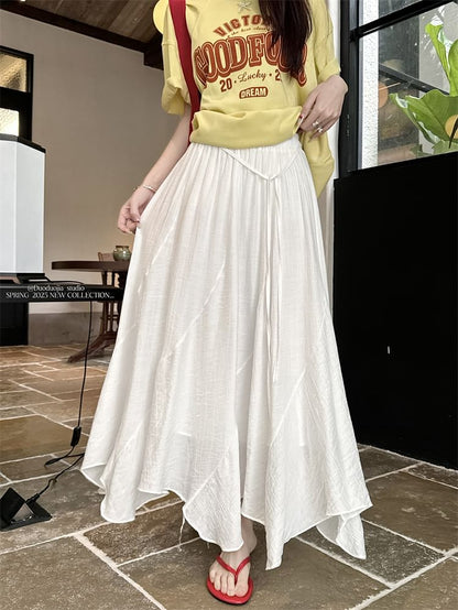 Waist Skirt A-Line High Plain Maxi Asymmetrical