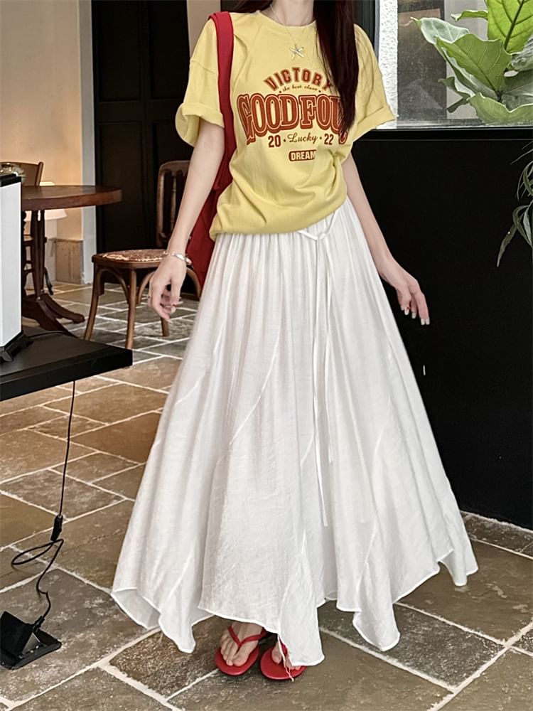Waist Skirt A-Line High Plain Maxi Asymmetrical