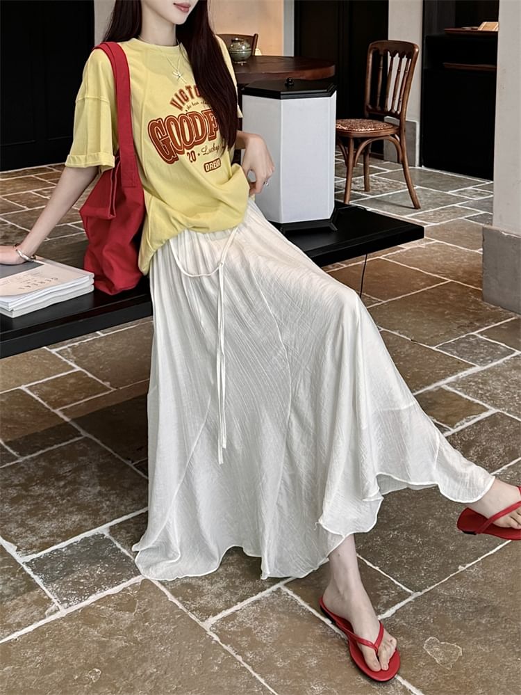 Waist Skirt A-Line High Plain Maxi Asymmetrical