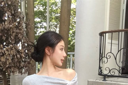 Off-Shoulder Fit T-Shirt Slim Short-Sleeve Twist