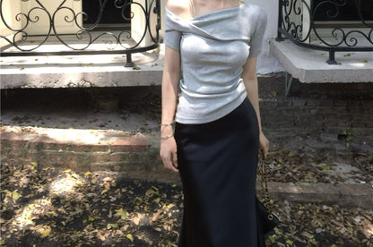 Off-Shoulder Fit T-Shirt Slim Short-Sleeve Twist