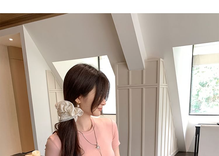 Fit Round Neck Slim Plain Tee Short-Sleeve