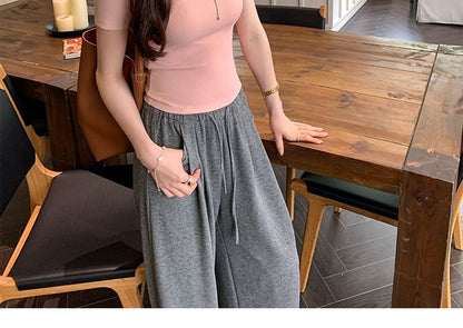 Fit Round Neck Slim Plain Tee Short-Sleeve