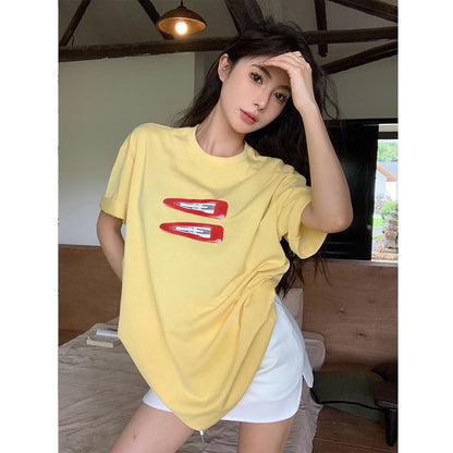 T-Shirt Oversized Neck Print Short-Sleeve Round