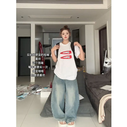 T-Shirt Oversized Neck Print Short-Sleeve Round