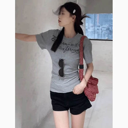 T-Shirt Short-Sleeve Fit Slim Lettering Neck Crew