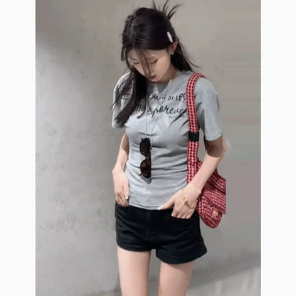 T-Shirt Short-Sleeve Fit Slim Lettering Neck Crew