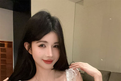 Fringed Padded Panel Lace Slim Camisole Bow Fit Top