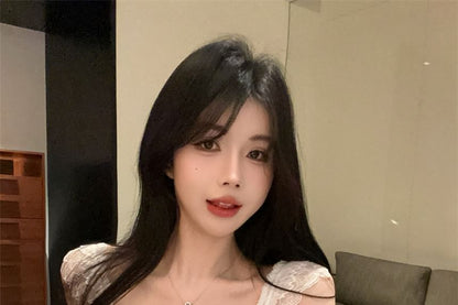 Fringed Padded Panel Lace Slim Camisole Bow Fit Top