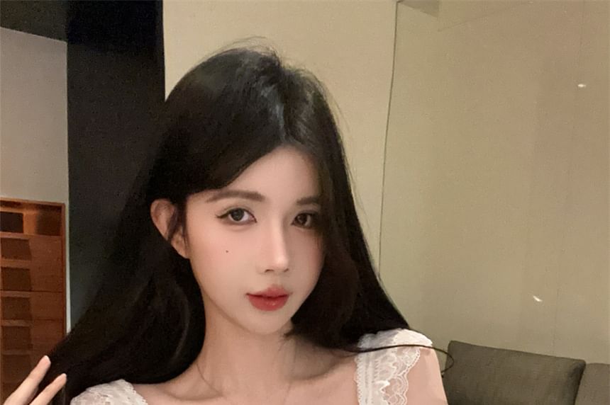 Fringed Padded Panel Lace Slim Camisole Bow Fit Top