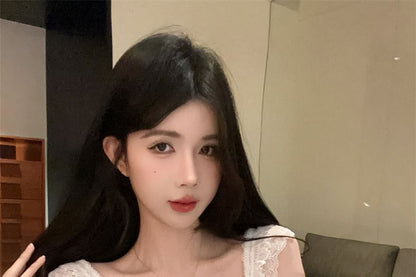 Fringed Padded Panel Lace Slim Camisole Bow Fit Top