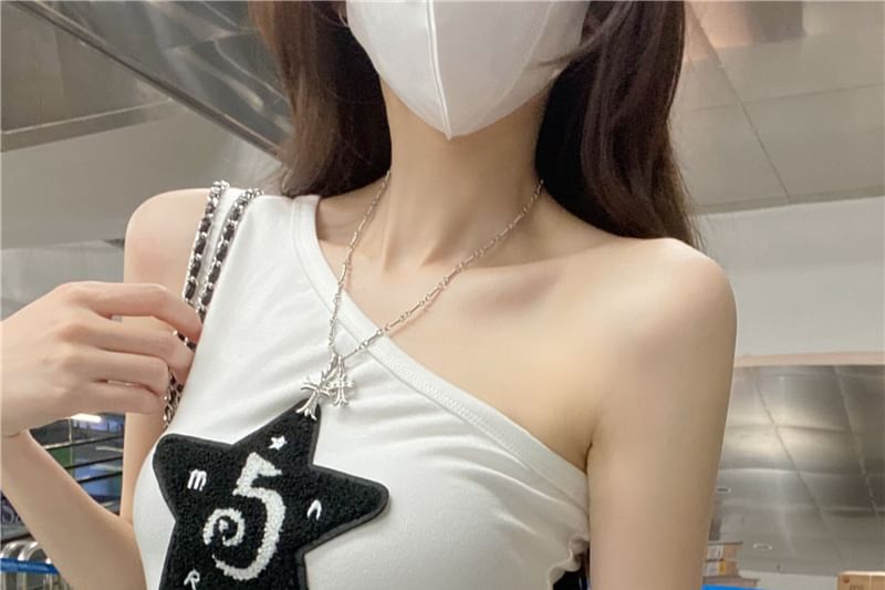 Slim Tank One-Shoulder Fit Applique Top Star