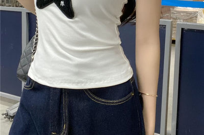 Slim Tank One-Shoulder Fit Applique Top Star