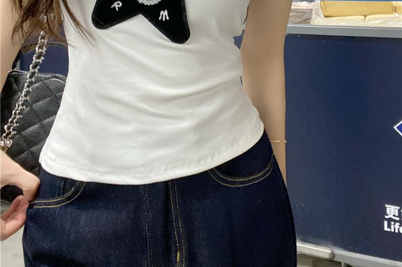 Slim Tank One-Shoulder Fit Applique Top Star