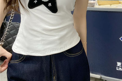 Slim Tank One-Shoulder Fit Applique Top Star