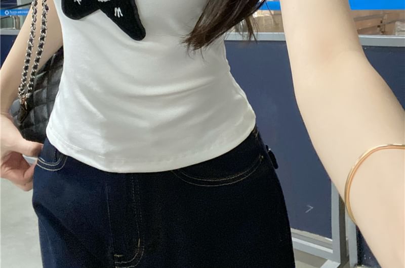 Fit Star Tank Top Applique Slim One-Shoulder