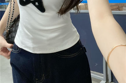 Slim Tank One-Shoulder Fit Applique Top Star