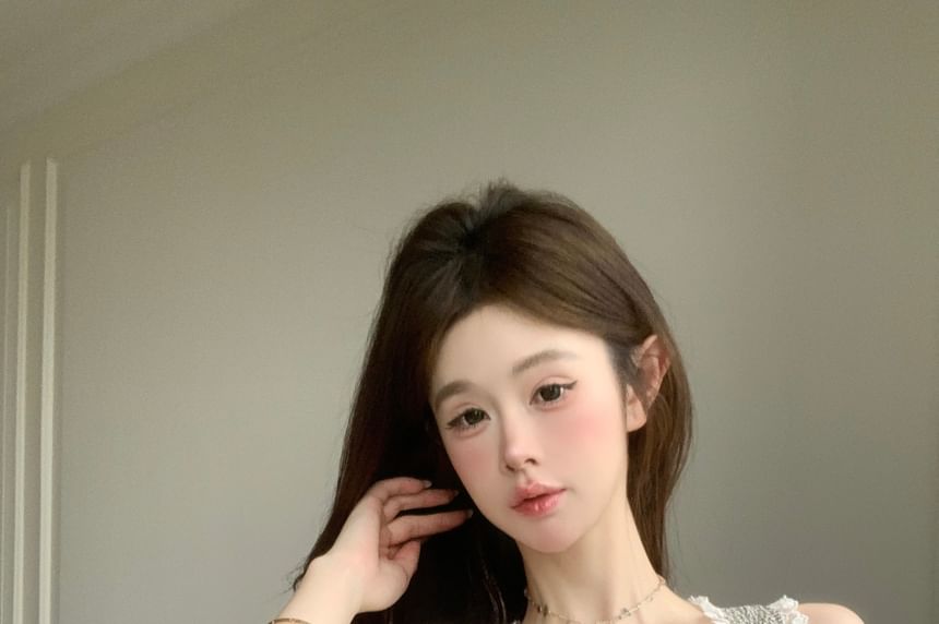 Neck Tank Crop Slim Top Trim Fit Scoop Lace