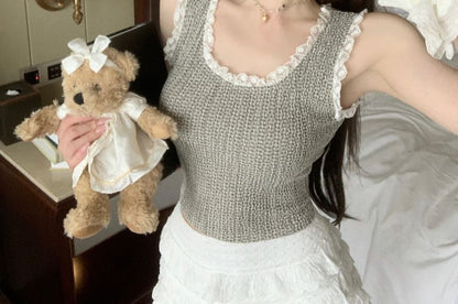 Neck Tank Crop Slim Top Trim Fit Scoop Lace