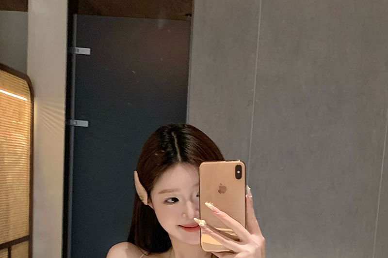 Panel Bow Beaded Fit Halter Slim Top Camisole Lace