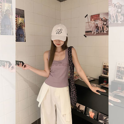 Neck Slim Fit Tank Scoop Lettering Top