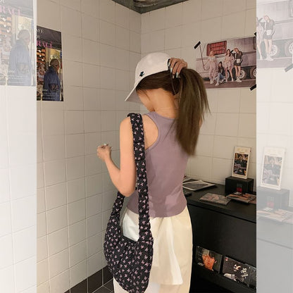 Neck Slim Fit Tank Scoop Lettering Top